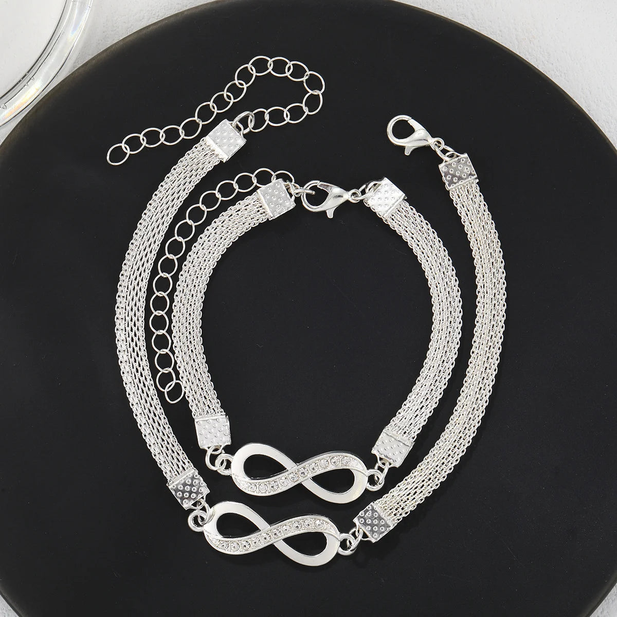 “2 Pcs Love Heart Couple Bracelets, Silver Double Layer Matching Chain Jewelry Gift.”