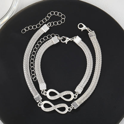 “2 Pcs Love Heart Couple Bracelets, Silver Double Layer Matching Chain Jewelry Gift.”