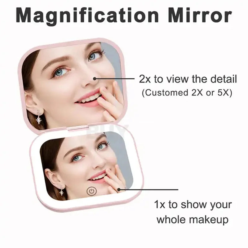 “Compact Mini Vanity Folding Cosmetic Mirror with Lights Portable Travel Makeup Mirror”