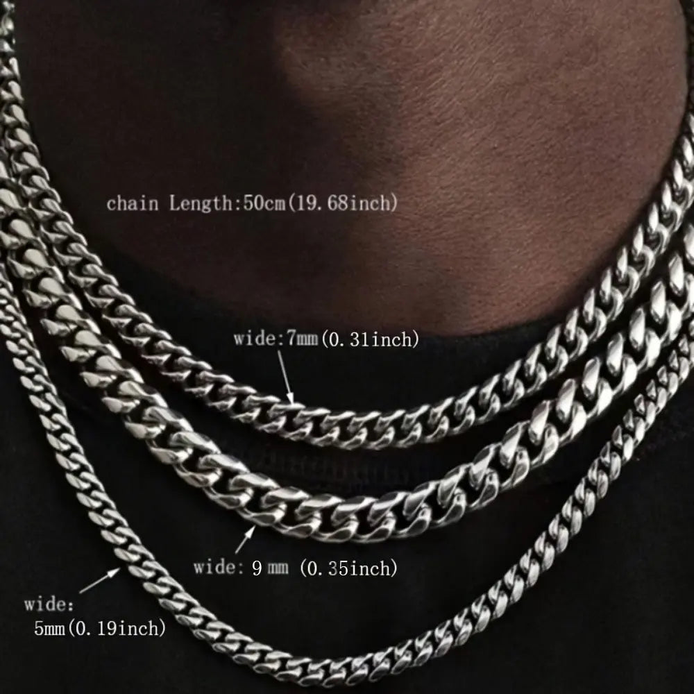 “1pc Men’s Stainless Steel Chain Necklace - Unisex Hip Hop Jewelry.”