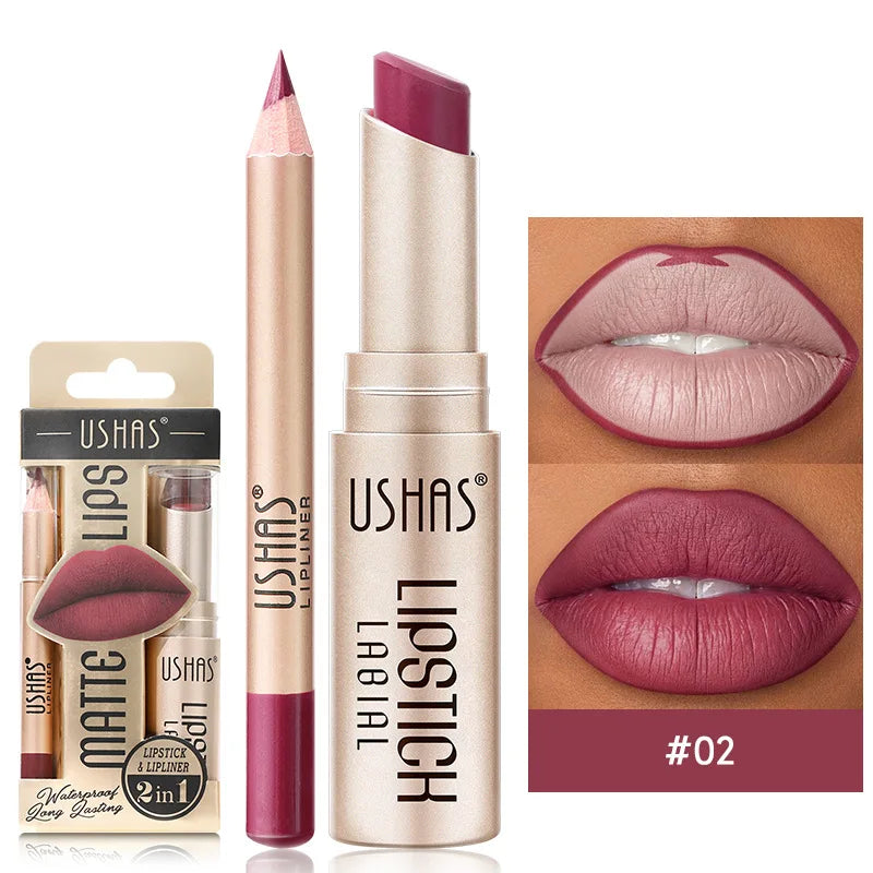 “12-color lip liner and matte lipstick set, long-lasting, easy coloring.”