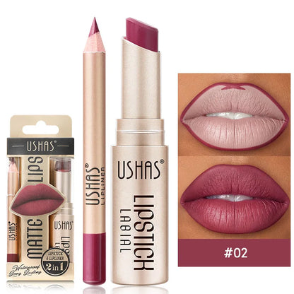 “12-color lip liner and matte lipstick set, long-lasting, easy coloring.”