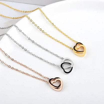 “Classic Double Heart Pendant Necklace – Gold Plated Stainless Steel, Fashion Jewelry for Women & Girls”