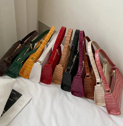 “Fashion PU Leather Bags for Women, Alligator Pattern Small Underarm Messenger Purse.”