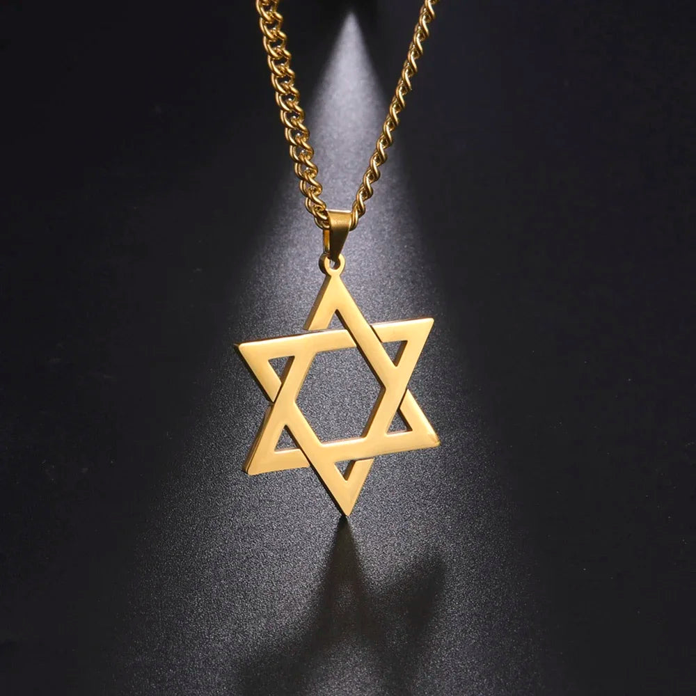 “Gold Star of David Hexagram Choker Necklace Unisex Stainless Steel Jewish Jewelry.”