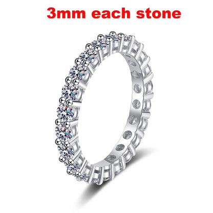 “Full Moissanite wedding band, 2-5mm, 925 sterling silver, classic eternity ring.”