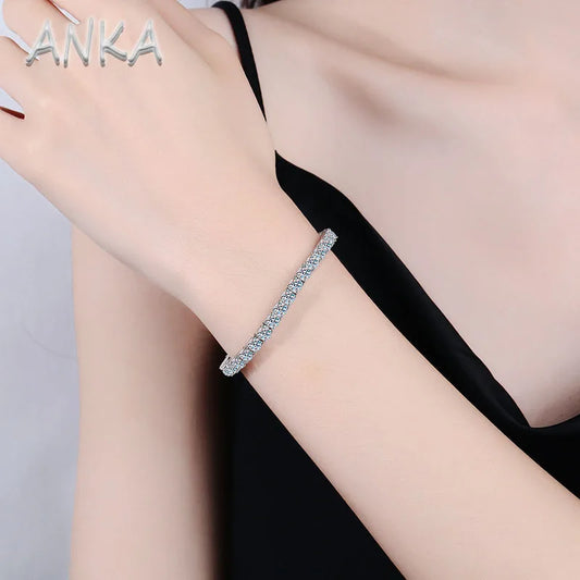 “925 sterling silver tennis bracelet with 0.3CT moissanite, elegant full-row design.”