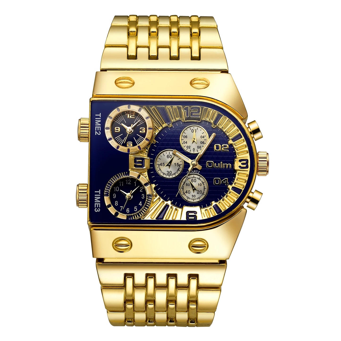 “Unique Men’s Square Gold Quartz Watch Sports Multi-Time Zone Waterproof Wristwatch.”