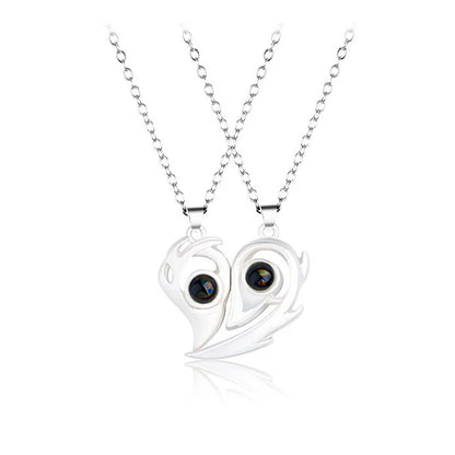 “Simple Couple Pendant Necklace – Electrocardiogram & Magnetic Heart Design, Valentine’s Day Gift”