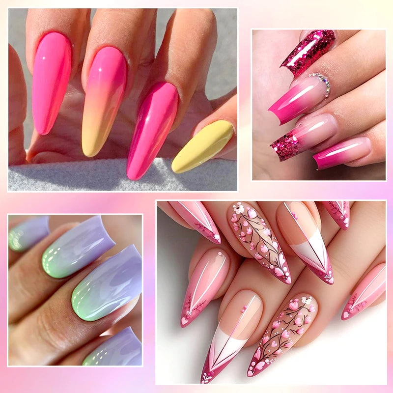 “7-piece gel polish set for DIY nail art, long-lasting soak-off UV gel.”