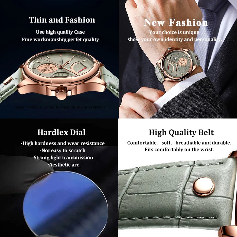“Luxury Men’s Quartz Watch Waterproof Luminous Date Leather Fashion Wristwatch”