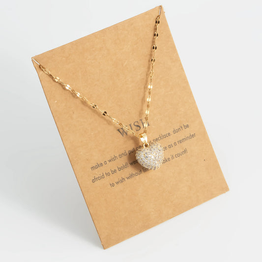 “Cubic Zirconia Heart Pendant Necklace - Gold-Plated Stainless Steel for Women.”