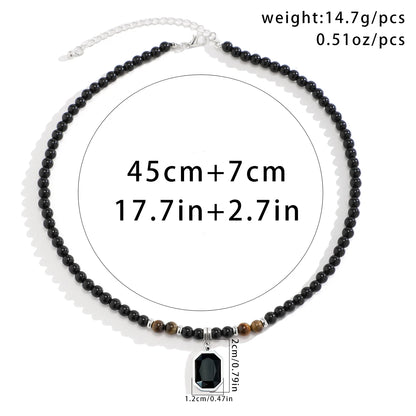 “Black Beads with Square Pendant Necklace for Men - Trendy Fashion Jewelry.”