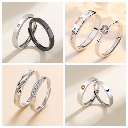 “Simple Couple Rings - Silver Sun & Moon Adjustable Open Ring for Men & Women.”