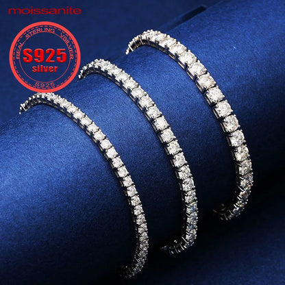 “925 sterling silver tennis bracelet with 0.3CT moissanite, elegant full-row design.”