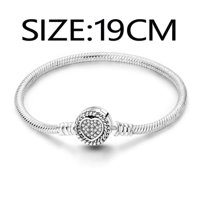 “MULA silver plated heart clasp snake chain bracelet, fits original charms, perfect gift.”