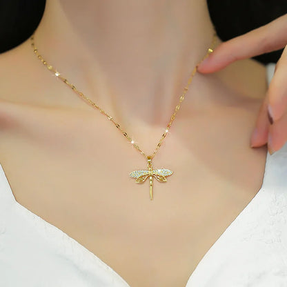 “316L stainless steel dragonfly pendant necklace, stylish, perfect gift for women.”
