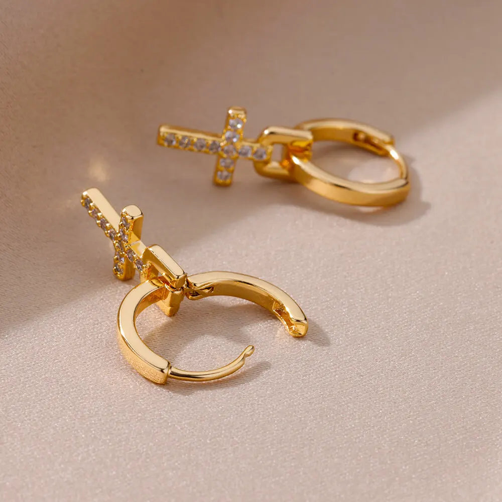 “Zircon Cross Dangle Earrings for Women, Stainless Steel, Trending Wedding Jewelry.”