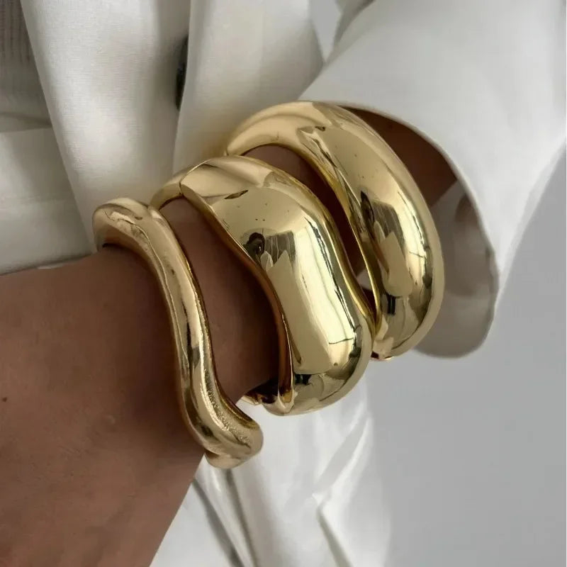 “Wide Cuff Bangles – Punk Gold & Silver Geometric Metal, Large Bracelets for Women ”