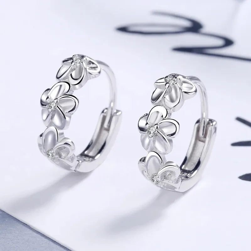 “925 Sterling Silver Needle Earrings - Crystal Zircon Flower Design Jewelry.”