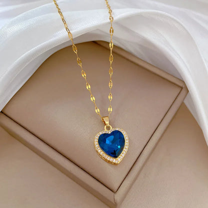 “Women’s 316L Stainless Steel Heart Pendant with Big Blue Zircon Stylish Gift”