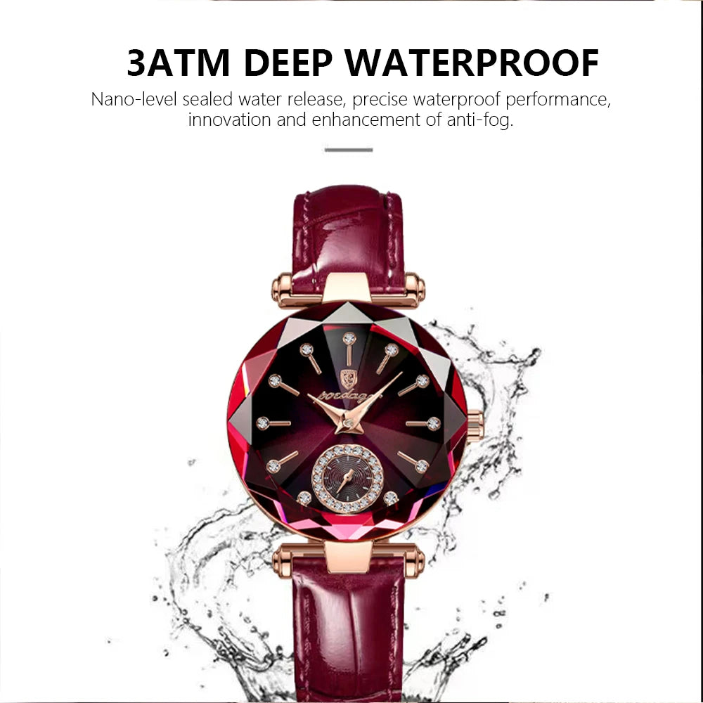 “Luxury Waterproof Leather Women’s Watch, Quartz Movement, Elegant Fashion Gift.”