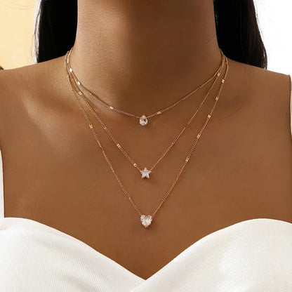 “Fashion Multi-Layer Necklace for Women - Crystal Water Drop Pendant, Gold/Silver Color Choker.”