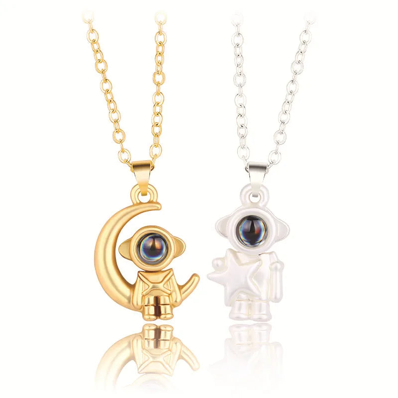 “Simple Couple Pendant Necklace – Electrocardiogram & Magnetic Heart Design, Valentine’s Day Gift”