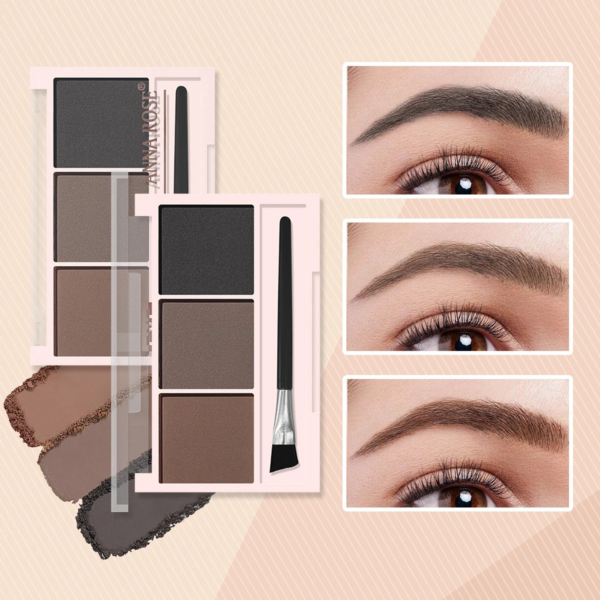 “Three-color waterproof eyebrow powder, natural, long-lasting, sweat-proof, 3D eyebrow shaping.”