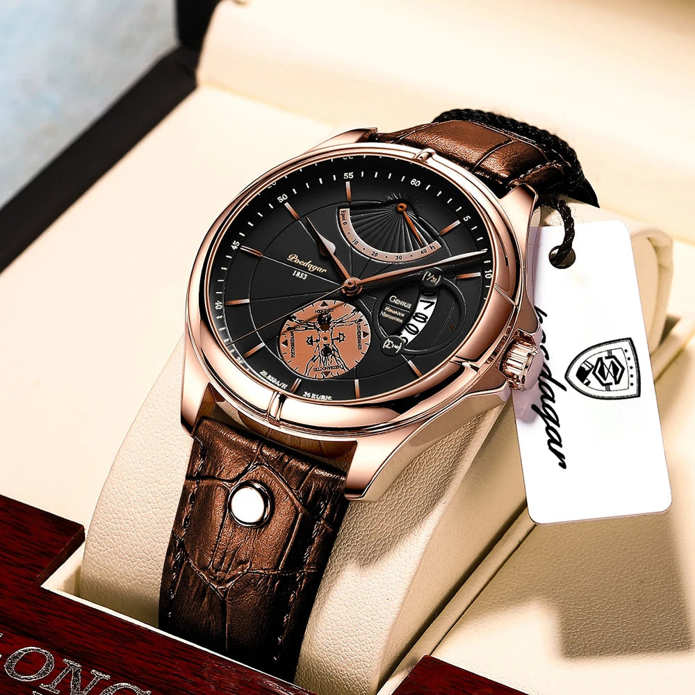 “Luxury Men’s Quartz Watch Waterproof Luminous Date Leather Fashion Wristwatch”