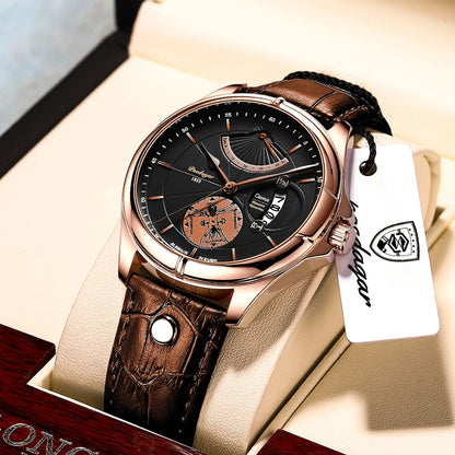 “Luxury Men’s Quartz Watch Waterproof Luminous Date Leather Fashion Wristwatch”