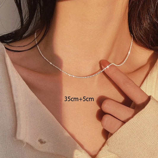 “Silver Sparkling Necklace for Women - Trendy Korean Choker Jewelry.”