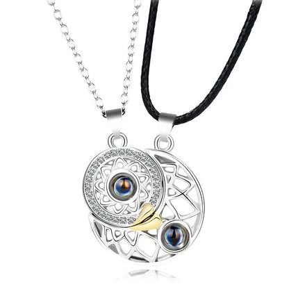 “Simple Couple Pendant Necklace – Electrocardiogram & Magnetic Heart Design, Valentine’s Day Gift”