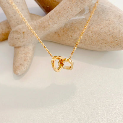 “Classic Double Heart Pendant Necklace – Gold Plated Stainless Steel, Fashion Jewelry for Women & Girls”