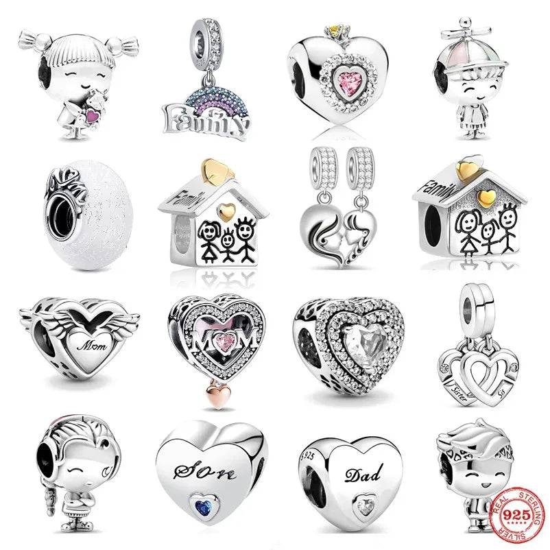 “925 Silver Family Charm Pendant - Sparkling Boy/Girl Bead for Pandora Bracelet.”
