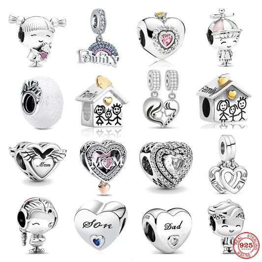 “925 Silver Family Charm Pendant - Sparkling Boy/Girl Bead for Pandora Bracelet.”