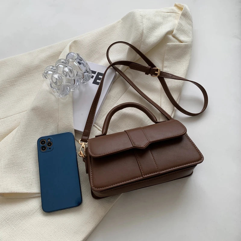 “PU leather shoulder bag, vintage square satchel, fashion crossbody handbag for women, black.”