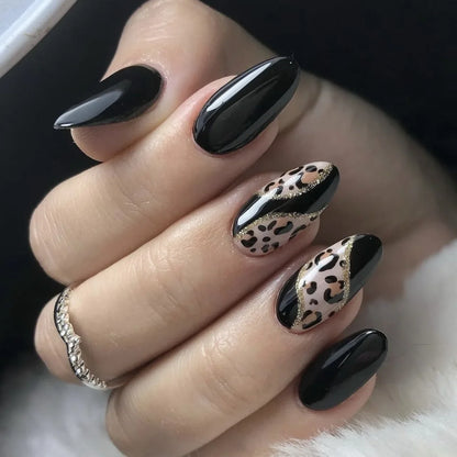 “24Pcs Matte Almond Press-On Nails – Autumn Winter Rose Leaf Design, Full Cover with Glue”