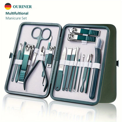 “Professional nail care kit: 7-18 pieces, stainless steel with travel case.”