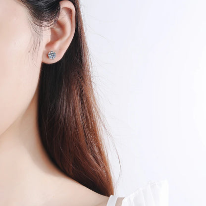 “925 Sterling Silver Six-Claw Moissanite Earrings, Elegant Design, Authentic Jewelry.”