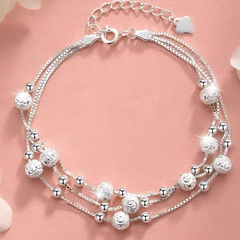 “Luxury 925 sterling silver star beaded double-layer adjustable bracelet for women.”