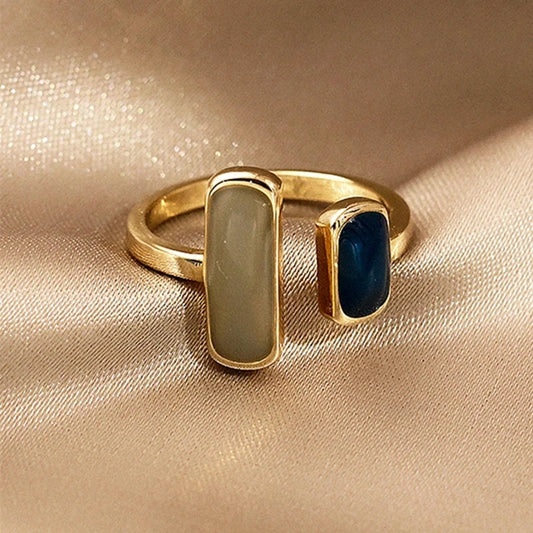 “Adjustable Colorful Drip Glaze Ring for Women - Retro Gold Jewelry.”