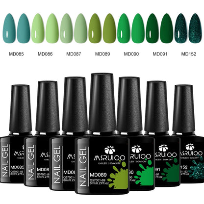 “7-piece gel polish set for DIY nail art, long-lasting soak-off UV gel.”