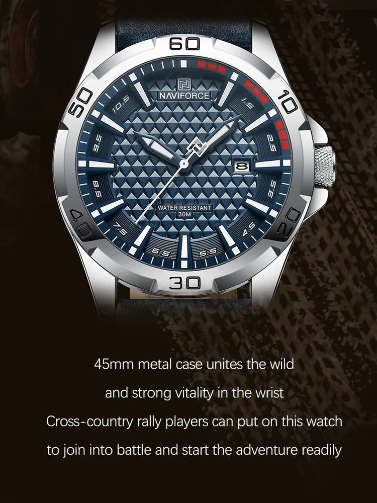 “Men’s Fashion Quartz Watch, Leather Strap, Sport Waterproof, Calendar Clock.”