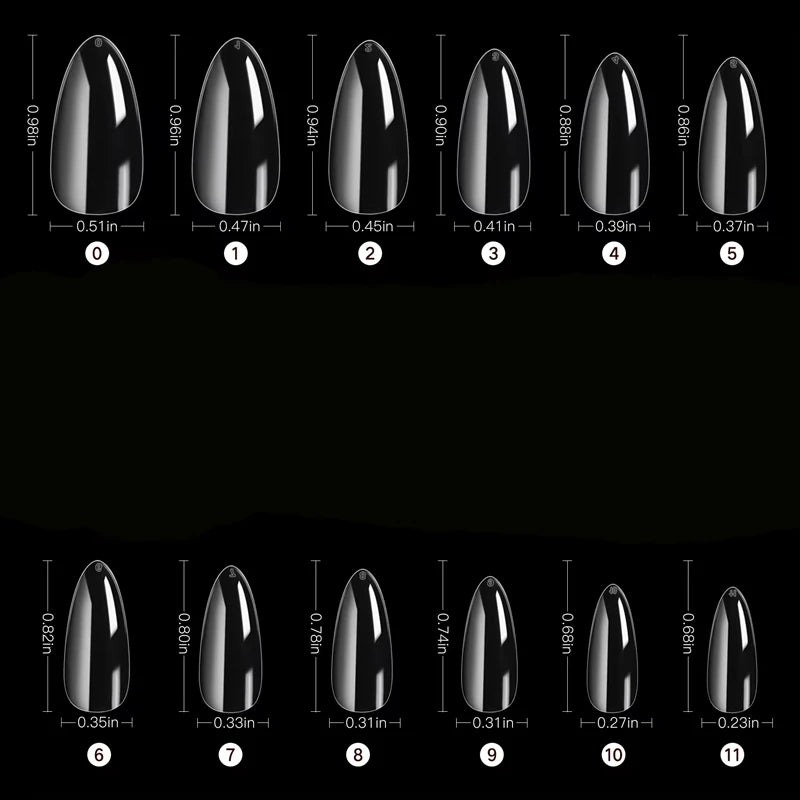 “240 Almond False Nail Tips Clear Matte, 12 Sizes, Perfect for DIY Manicure.”