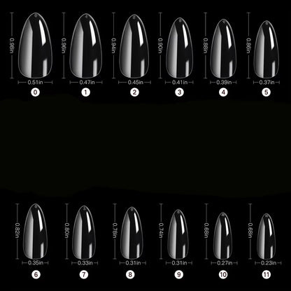 “240 Almond False Nail Tips Clear Matte, 12 Sizes, Perfect for DIY Manicure.”