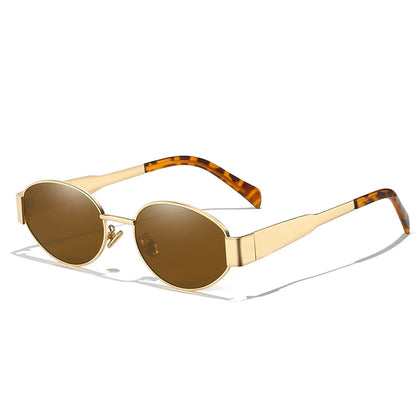 “UV400 oval sunglasses, unisex alloy frame, stylish and protective design.”