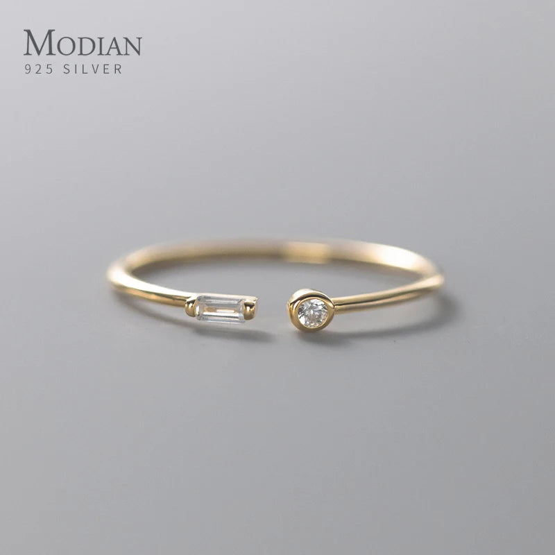 “925 sterling silver adjustable thin ring, clear CZ stones, 14k gold, elegant wedding jewelry.”