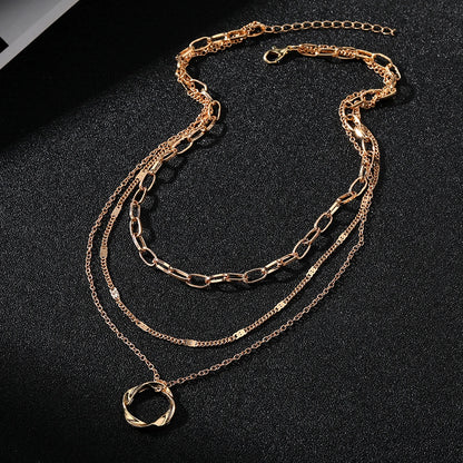 “IPARAM Gold Multi-Layered Chain Necklace – Vintage Circle Pendant, Fashion Jewelry for Women & Girls”
