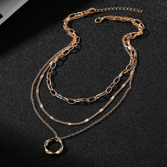 “IPARAM Gold Multi-Layered Chain Necklace – Vintage Circle Pendant, Fashion Jewelry for Women & Girls”